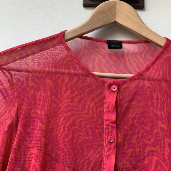 Urban Outfitters Pink Orange Mesh Button Up Top & Cropped Vest Size Large - Picture 10 of 16